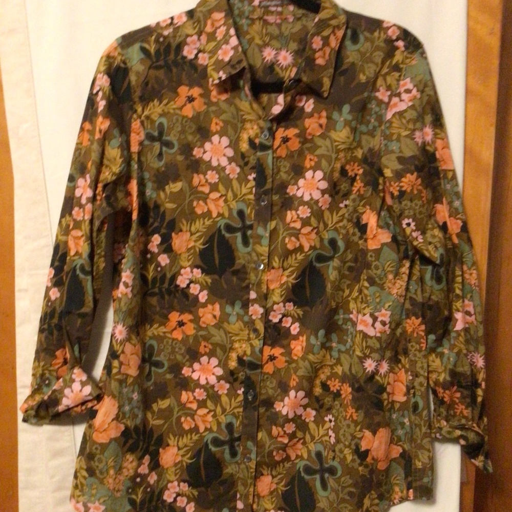 J.McLaughlin Floral pattern Cotton blouse SZ L # flower power #70’s # 80’s